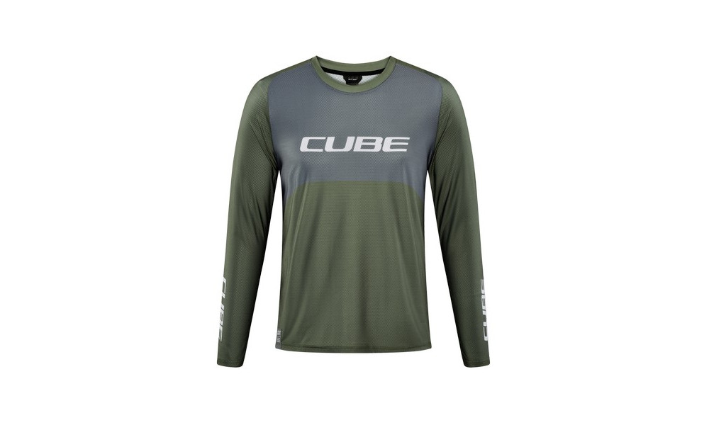Cycling jersey Cube Vertex Round Neck TM L/S olive'n'grey - 1