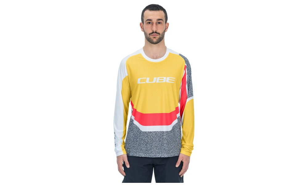 Cycling jersey Cube Vertex Round Neck L/S yellow'n'pink - 5