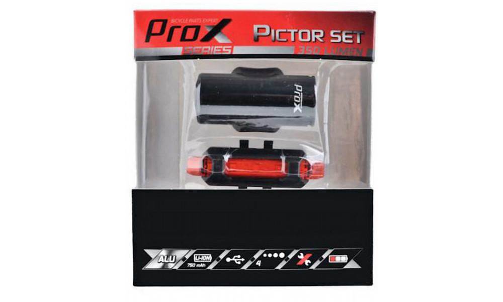 Tulede komplekt ProX Pictor CREE 350Lm + 10Lm USB black - 2