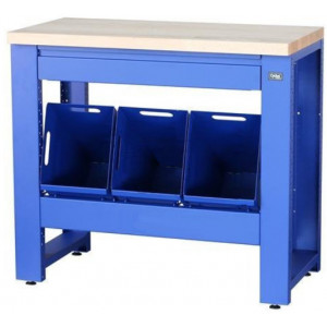 Töötoa laud Cyclus Tools System 500 89 x 100 x 50 cm with trash can 3 x 25 L, pull-out 3 containers, drawer blue (720819)