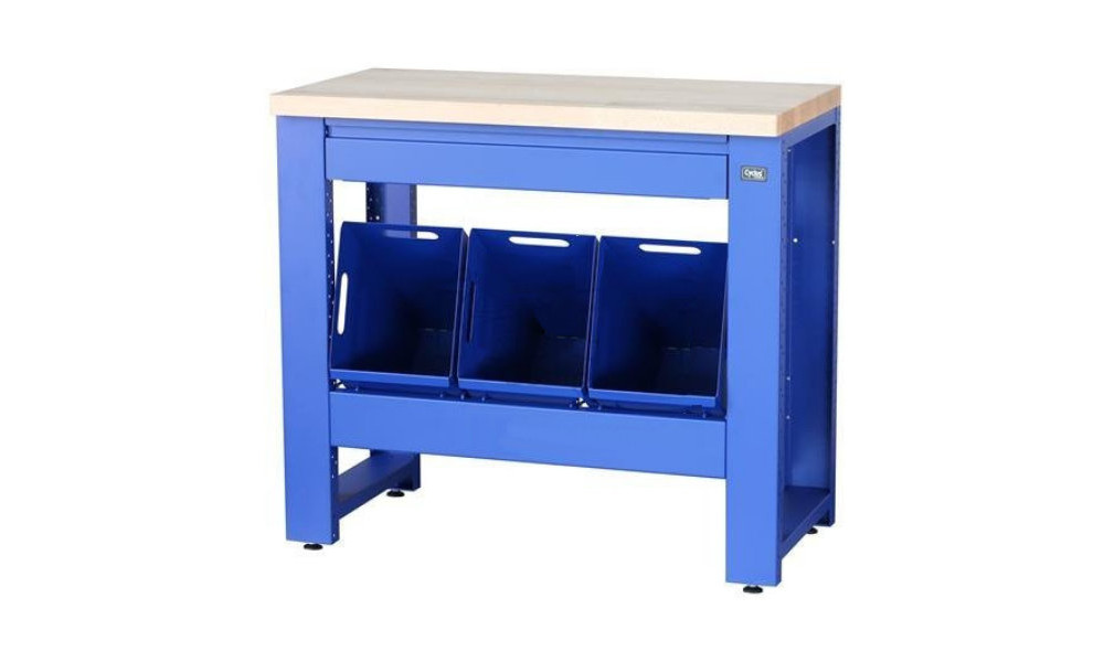 Töötoa laud Cyclus Tools System 500 89 x 100 x 50 cm with trash can 3 x 25 L, pull-out 3 containers, drawer blue (720819) 