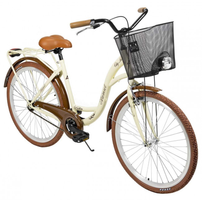 Jalgratas AZIMUT City Lux 26" 2023 with basket cream-brown