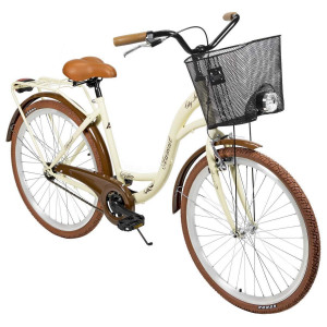 Jalgratas AZIMUT City Lux 26" 2025 with basket cream-brown