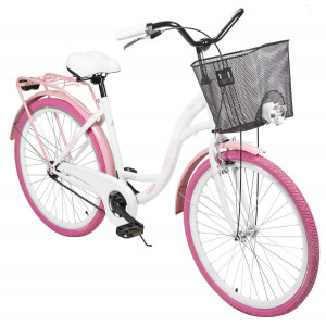 Jalgratas AZIMUT City Lux 26" 2025 with basket white-pink