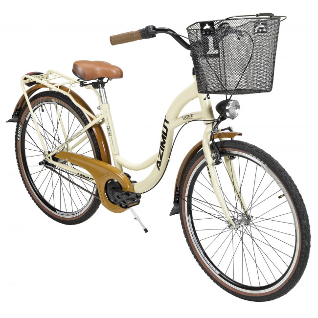 Jalgratas AZIMUT Vintage 26" 3-speed 2023 with basket cream-brown
