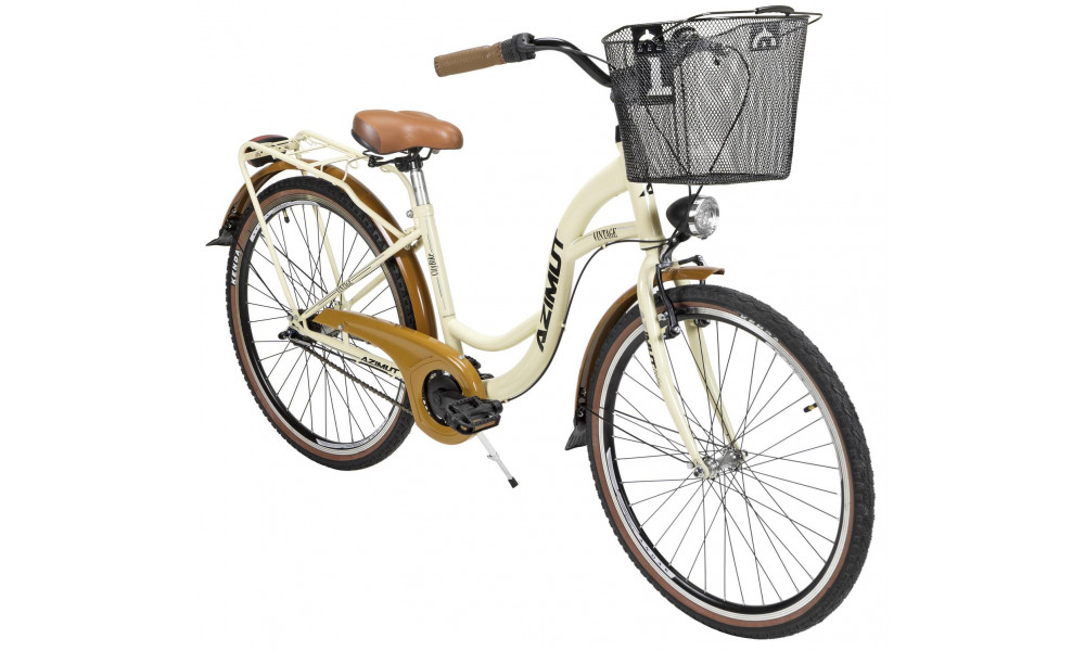 Jalgratas AZIMUT Vintage 26" 3-speed 2023 with basket cream-brown 