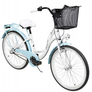 Jalgratas AZIMUT Julie 24" 3-speed 2023 with basket white-turquoise