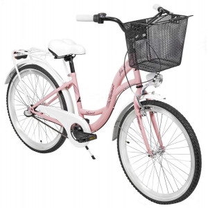 Jalgratas AZIMUT Julie 24" 3-speed 2023 with basket pink-white