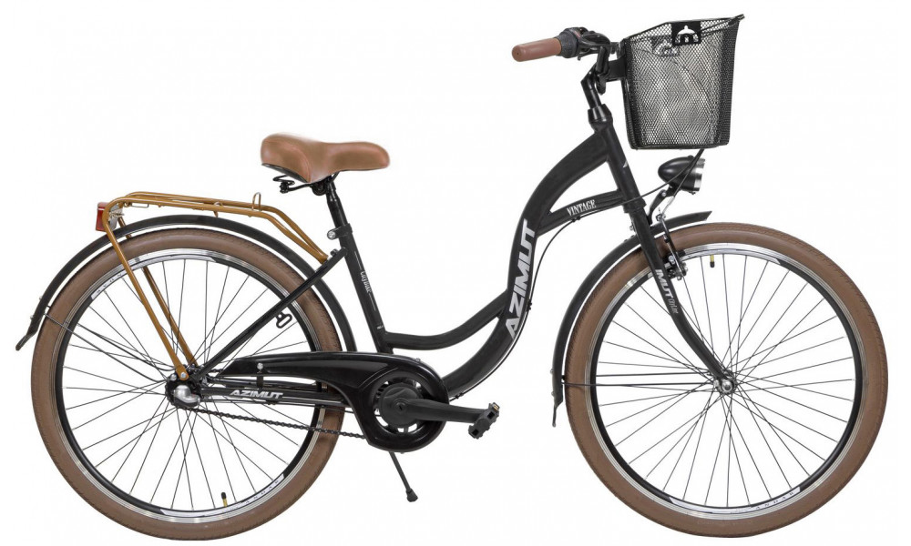Jalgratas AZIMUT Vintage 26" 3-speed 2024 with basket black-cream matt 