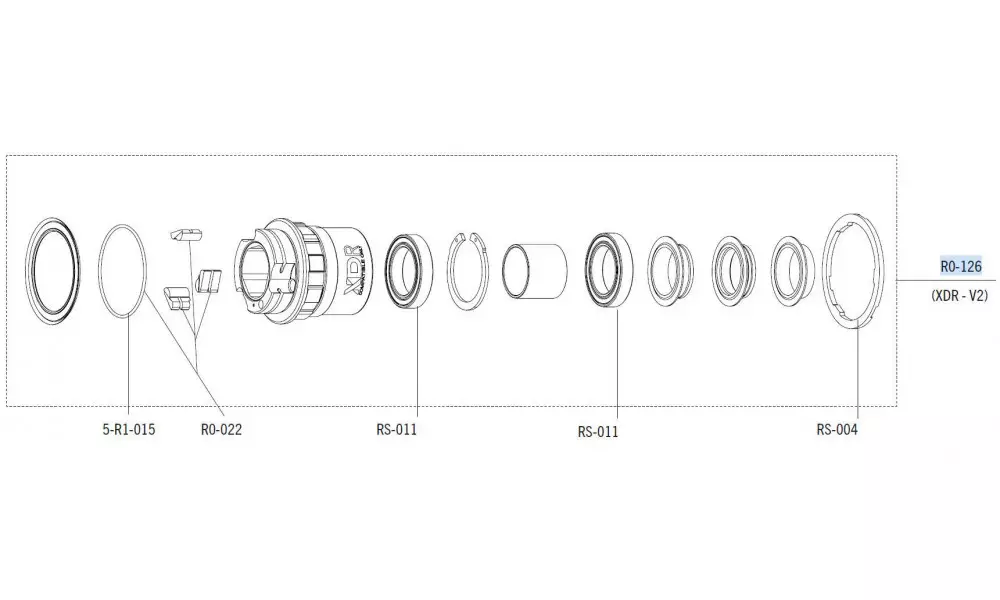 Tirrisüdamik Fulcrum with built-in bearing and spacers for Sram XDR cassettes 